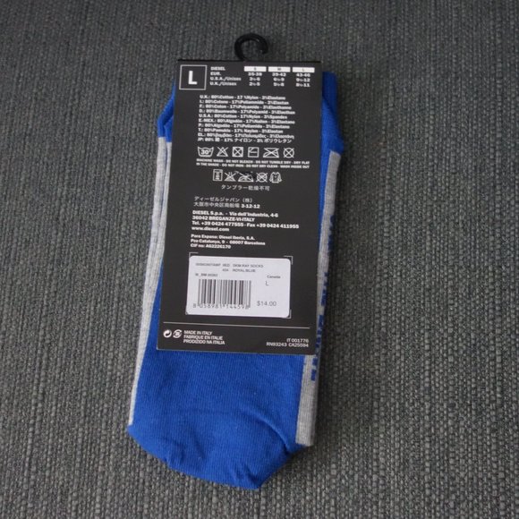 Diesel Only the Brave Royal Blue Made in Italy Socks Size L *New with Tags* - Picture 4 of 12